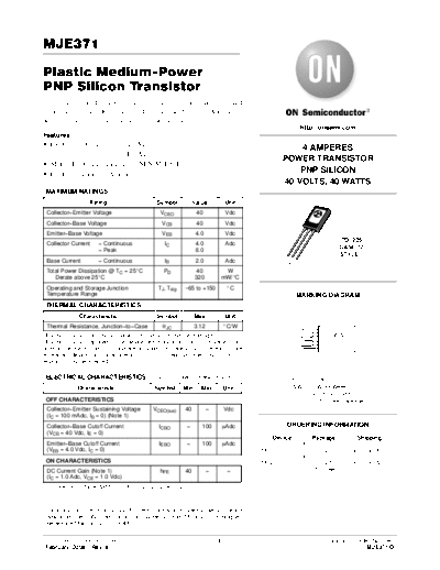 ON Semiconductor mje371-d  . Electronic Components Datasheets Active components Transistors ON Semiconductor mje371-d.pdf