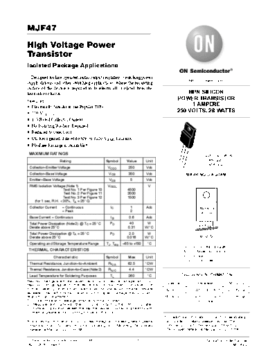 ON Semiconductor mjf47  . Electronic Components Datasheets Active components Transistors ON Semiconductor mjf47.pdf