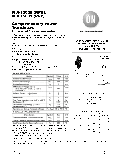 ON Semiconductor mjf15030 mjf15031  . Electronic Components Datasheets Active components Transistors ON Semiconductor mjf15030_mjf15031.pdf