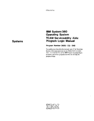 IBM GY30-2027-0 TCAM Serviceability Aids Program Logic Rel 20 Mar71  IBM 360 os tcam GY30-2027-0_TCAM_Serviceability_Aids_Program_Logic_Rel_20_Mar71.pdf