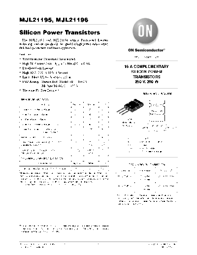 ON Semiconductor mjl21195 mjl21196  . Electronic Components Datasheets Active components Transistors ON Semiconductor mjl21195_mjl21196.pdf