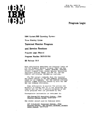 IBM GY28-6770-2 TSO Terminal Monitor Program and Service Routines PLM Rel 21.6 Aug72  IBM 360 os tso GY28-6770-2_TSO_Terminal_Monitor_Program_and_Service_Routines_PLM_Rel_21.6_Aug72.pdf