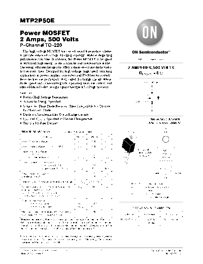 ON Semiconductor mtp2p50e-d  . Electronic Components Datasheets Active components Transistors ON Semiconductor mtp2p50e-d.pdf