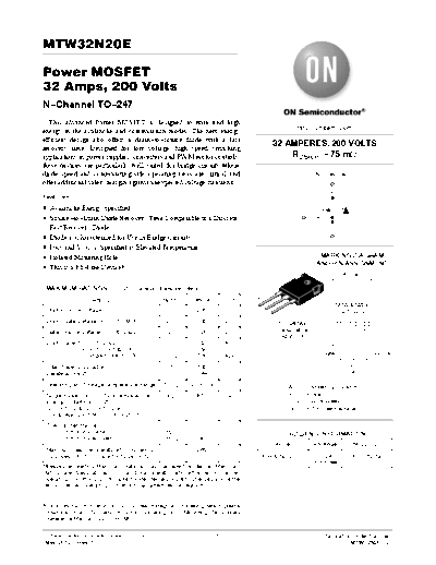 ON Semiconductor mtw32n20e  . Electronic Components Datasheets Active components Transistors ON Semiconductor mtw32n20e.pdf