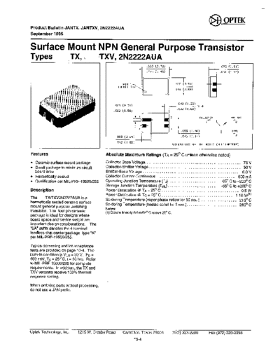 Optek 2n2222aua  . Electronic Components Datasheets Active components Transistors Optek 2n2222aua.pdf