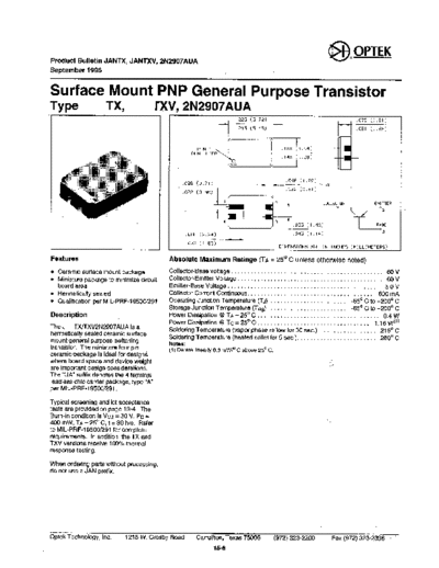 Optek 2n2907aua  . Electronic Components Datasheets Active components Transistors Optek 2n2907aua.pdf