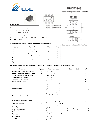 LGE mmdt3946  . Electronic Components Datasheets Active components Transistors LGE mmdt3946.pdf