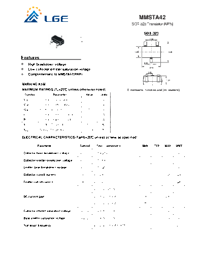 LGE mmsta42  . Electronic Components Datasheets Active components Transistors LGE mmsta42.pdf