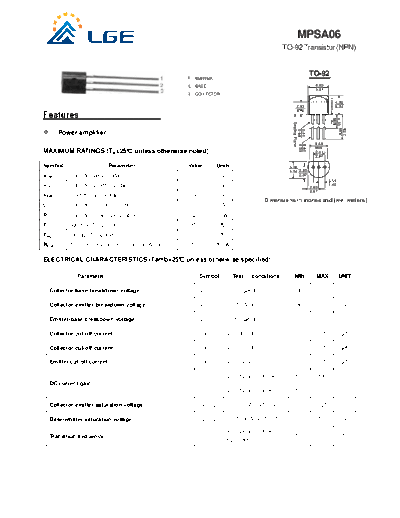 LGE mpsa06  . Electronic Components Datasheets Active components Transistors LGE mpsa06.pdf