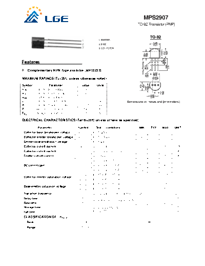 LGE mps2907  . Electronic Components Datasheets Active components Transistors LGE mps2907.pdf