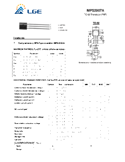 LGE mps2907a  . Electronic Components Datasheets Active components Transistors LGE mps2907a.pdf