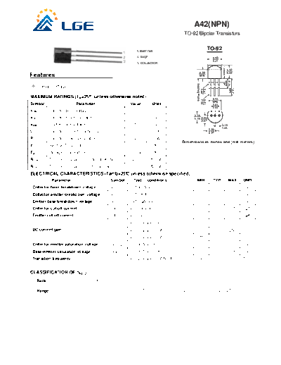 LGE a42  . Electronic Components Datasheets Active components Transistors LGE a42.pdf