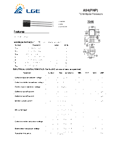 LGE a94  . Electronic Components Datasheets Active components Transistors LGE a94.pdf