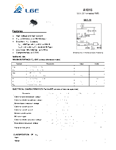 LGE a1015 sot-23  . Electronic Components Datasheets Active components Transistors LGE a1015_sot-23.pdf