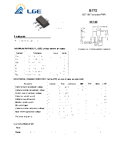 LGE b772 sot-89  . Electronic Components Datasheets Active components Transistors LGE b772_sot-89.pdf