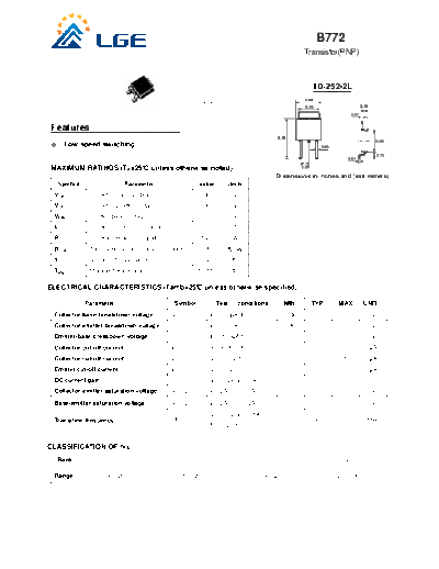 . Electronic Components Datasheets b772 to-252-2l  . Electronic Components Datasheets Active components Transistors LGE b772_to-252-2l.pdf