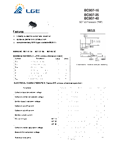 LGE bc807 sot-23  . Electronic Components Datasheets Active components Transistors LGE bc807_sot-23.pdf