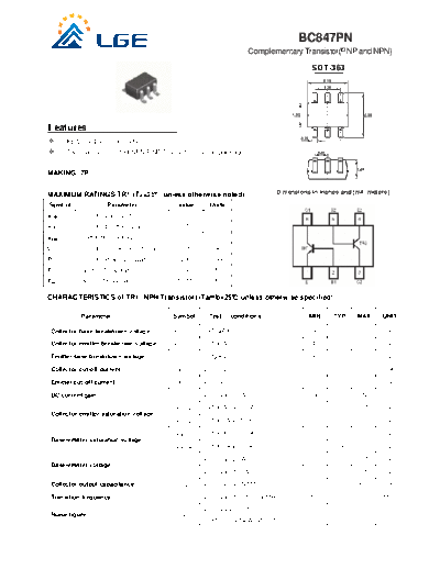 LGE bc847pn  . Electronic Components Datasheets Active components Transistors LGE bc847pn.pdf