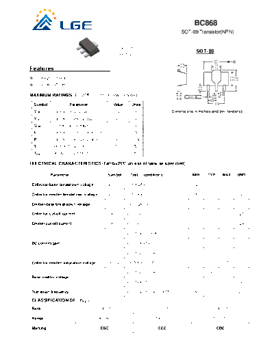 LGE bc868 sot-89  . Electronic Components Datasheets Active components Transistors LGE bc868_sot-89.pdf
