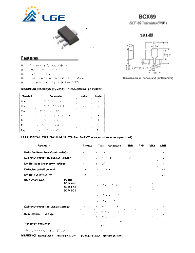 LGE bcx69 sot-89  . Electronic Components Datasheets Active components Transistors LGE bcx69_sot-89.pdf