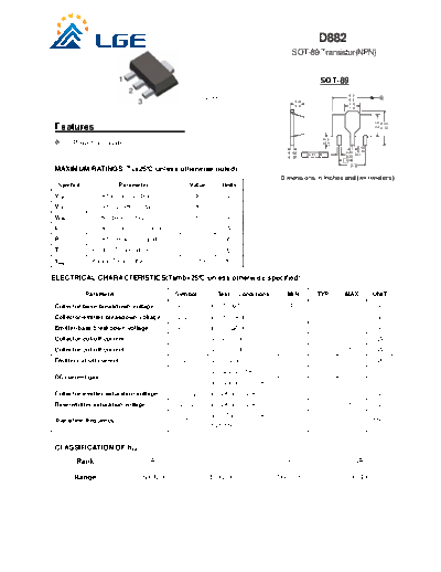 LGE d882 sot-89  . Electronic Components Datasheets Active components Transistors LGE d882_sot-89.pdf