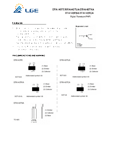 LGE dta143t  . Electronic Components Datasheets Active components Transistors LGE dta143t.pdf