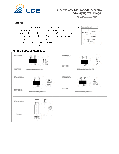 LGE dta143x  . Electronic Components Datasheets Active components Transistors LGE dta143x.pdf