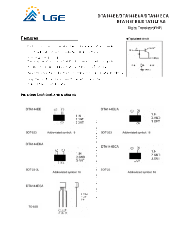 LGE dta144e  . Electronic Components Datasheets Active components Transistors LGE dta144e.pdf