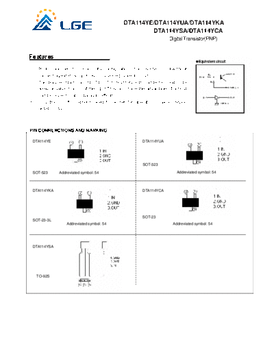 LGE dta114y  . Electronic Components Datasheets Active components Transistors LGE dta114y.pdf