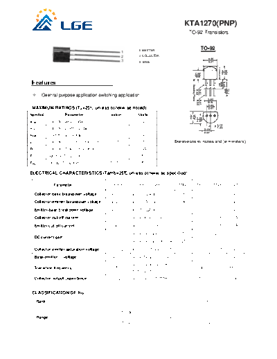 LGE kta1270  . Electronic Components Datasheets Active components Transistors LGE kta1270.pdf