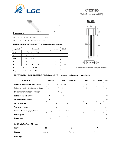 LGE ktc3195  . Electronic Components Datasheets Active components Transistors LGE ktc3195.pdf