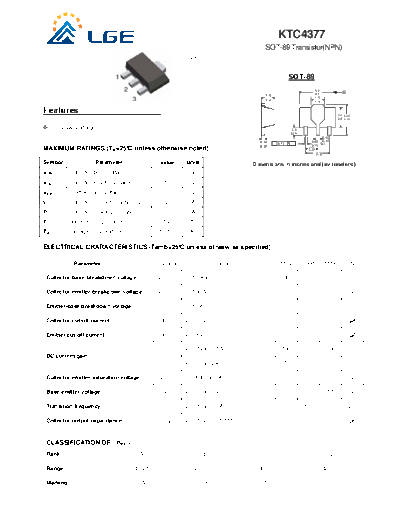 LGE ktc4377 sot-89  . Electronic Components Datasheets Active components Transistors LGE ktc4377_sot-89.pdf