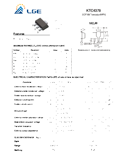 LGE ktc4378 sot-89  . Electronic Components Datasheets Active components Transistors LGE ktc4378_sot-89.pdf