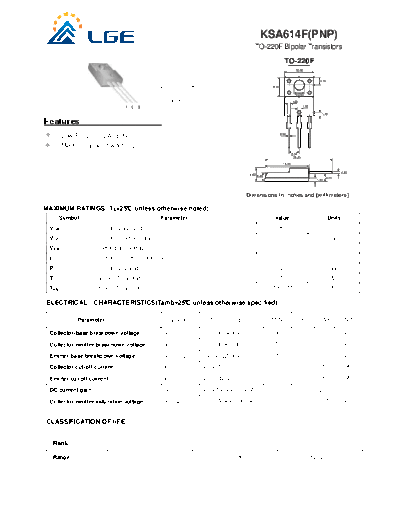 LGE ksa614f  . Electronic Components Datasheets Active components Transistors LGE ksa614f.pdf