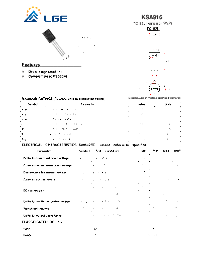 LGE ksa916 to-92l  . Electronic Components Datasheets Active components Transistors LGE ksa916_to-92l.pdf