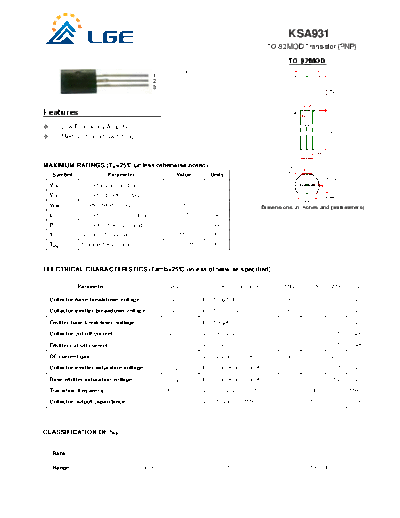 LGE ksa931  . Electronic Components Datasheets Active components Transistors LGE ksa931.pdf