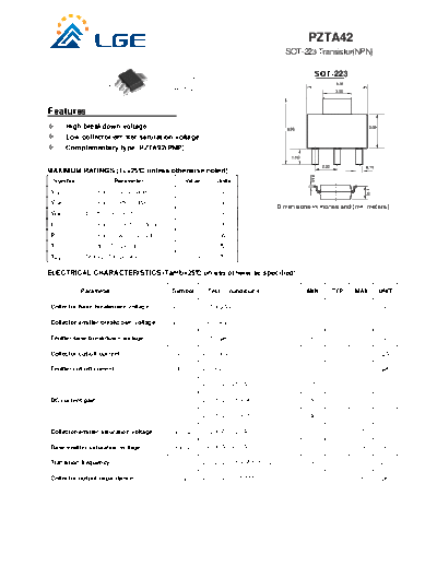 LGE pzta42  . Electronic Components Datasheets Active components Transistors LGE pzta42.pdf