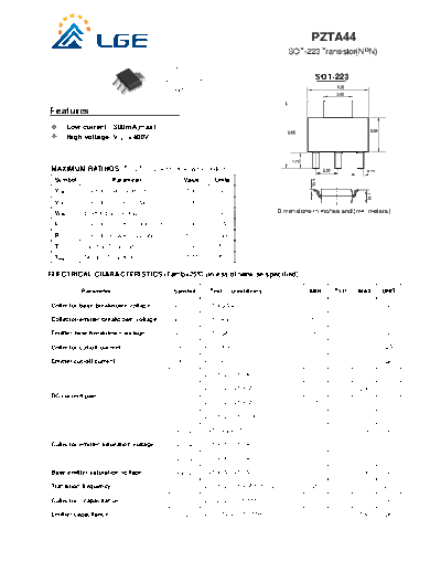 LGE pzta44  . Electronic Components Datasheets Active components Transistors LGE pzta44.pdf