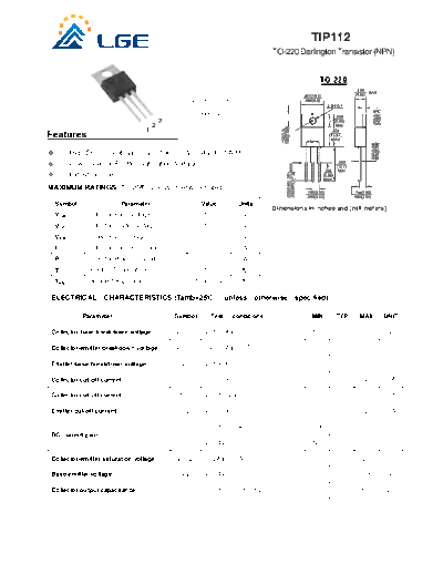 . Electronic Components Datasheets tip112  . Electronic Components Datasheets Active components Transistors LGE tip112.pdf