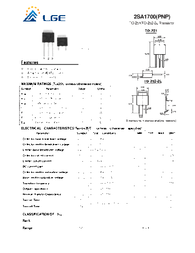 LGE 2sa1700  . Electronic Components Datasheets Active components Transistors LGE 2sa1700.pdf