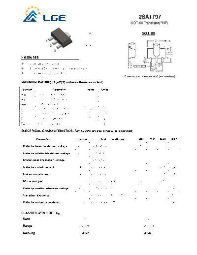 LGE 2sa1797 sot-89  . Electronic Components Datasheets Active components Transistors LGE 2sa1797_sot-89.pdf