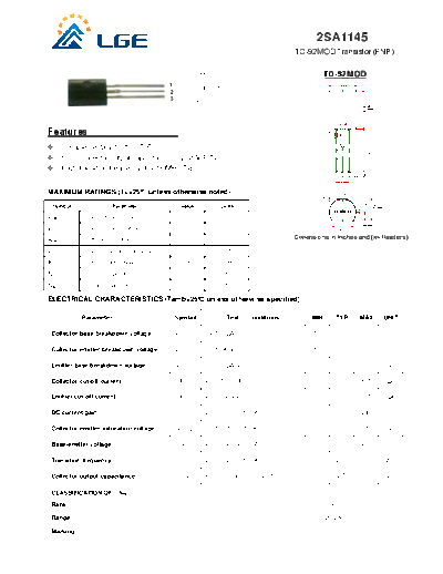 LGE 2sa1145  . Electronic Components Datasheets Active components Transistors LGE 2sa1145.pdf