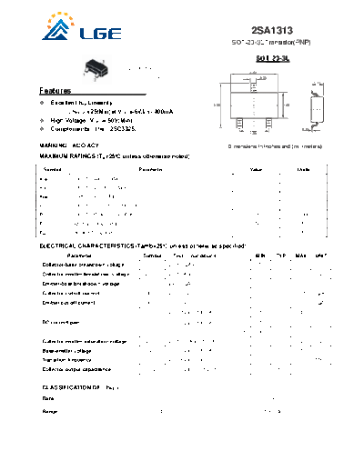 LGE 2sa1313 sot-23-3l  . Electronic Components Datasheets Active components Transistors LGE 2sa1313_sot-23-3l.pdf