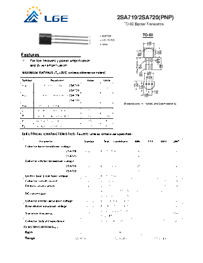 LGE 2sa719  . Electronic Components Datasheets Active components Transistors LGE 2sa719.pdf