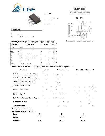 LGE 2sb1188 sot-89  . Electronic Components Datasheets Active components Transistors LGE 2sb1188_sot-89.pdf