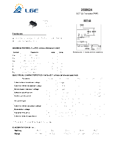 . Electronic Components Datasheets 2sb624 sot-23  . Electronic Components Datasheets Active components Transistors LGE 2sb624_sot-23.pdf