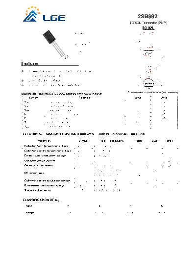 LGE 2sb892  . Electronic Components Datasheets Active components Transistors LGE 2sb892.pdf