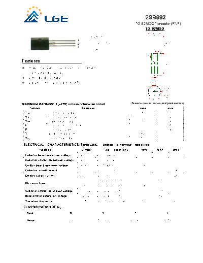 LGE 2sb892 to-92mod  . Electronic Components Datasheets Active components Transistors LGE 2sb892_to-92mod.pdf