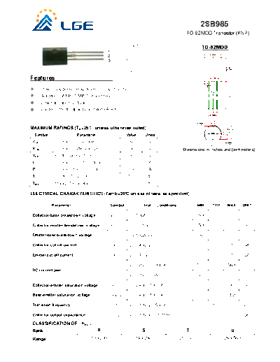 LGE 2sb985  . Electronic Components Datasheets Active components Transistors LGE 2sb985.pdf