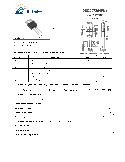LGE 2sc2073  . Electronic Components Datasheets Active components Transistors LGE 2sc2073.pdf